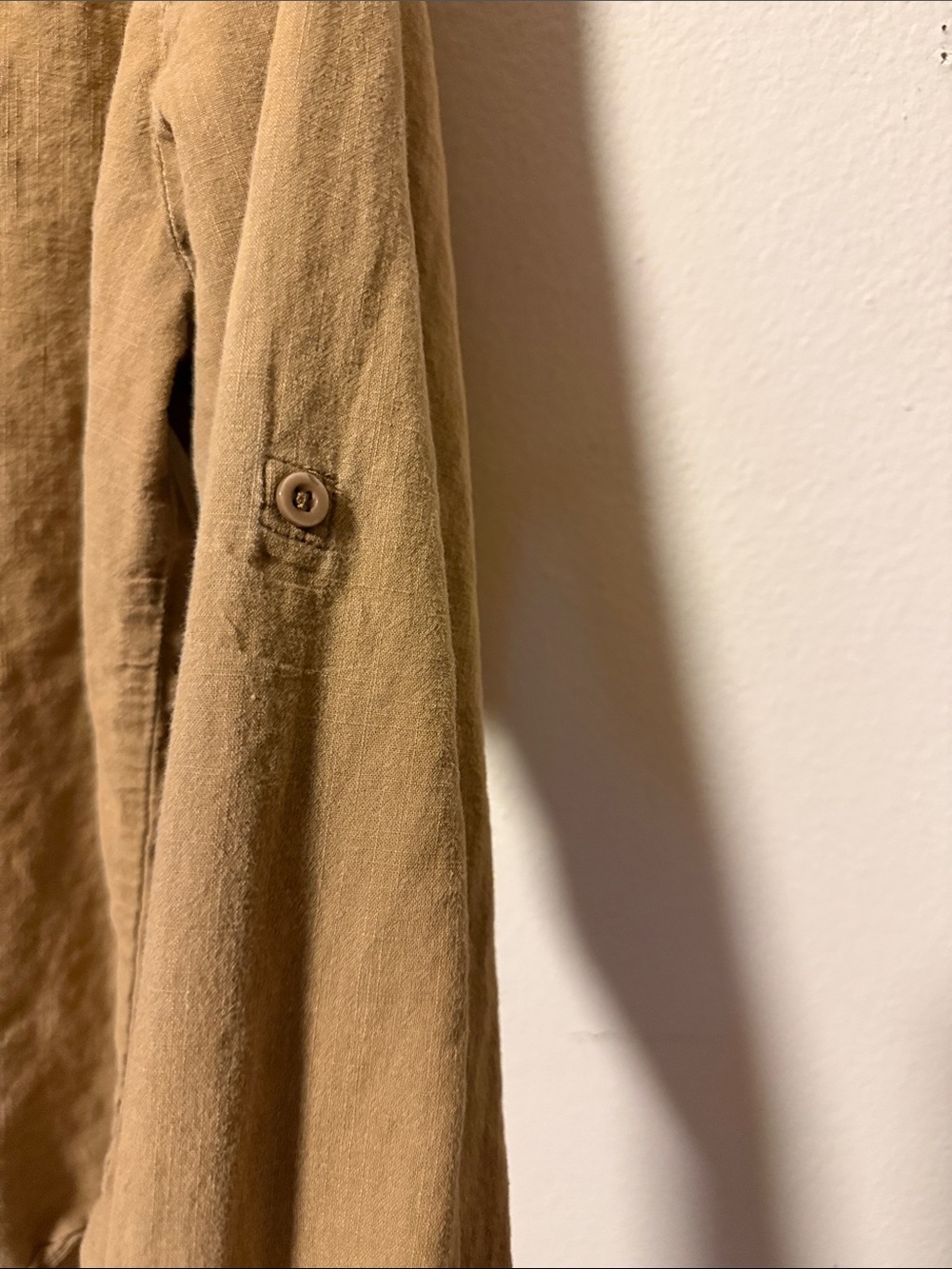 CooFandy Men’s Tan Band Collar Casual Shirt Minimalist Style - Picture 6 of 6